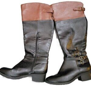 Rampage Imbra Size 9 Riding Boots Women's black brown zipper buckles LIKE NEW